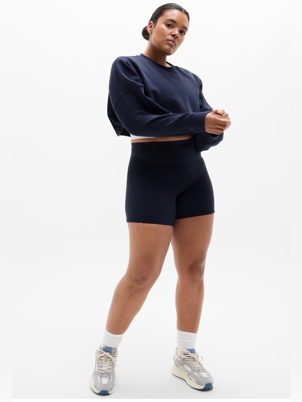 Athleta Navy High-Rise Performance Bike Shorts